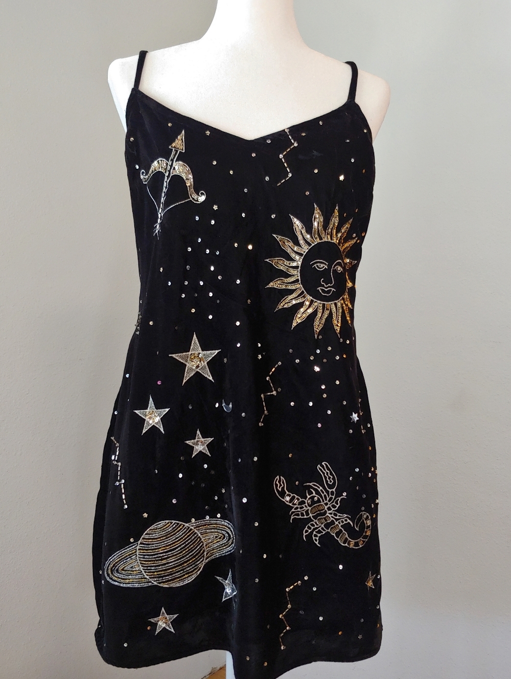 Nasty Gal Black Velvet Celestial Sequin Tank Mini Dress Women's size 10 NWT - Picture 15 of 16